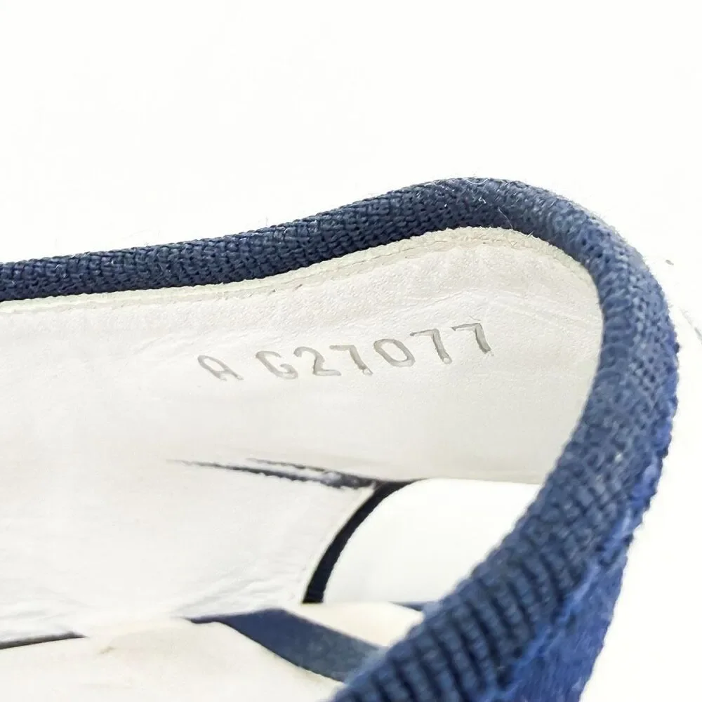 Chanel CC Logo Navy White Stripe Sandals Flats EU 9 US 8-8.5